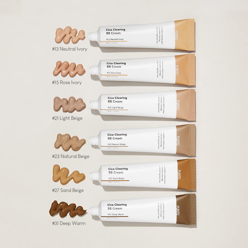 PURITO Cica Clearing BB Cream SPF38 - 6 Shades (30ml) swatches